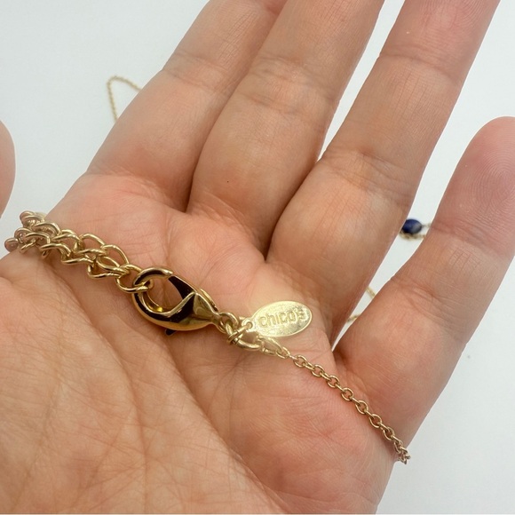 Chico’s Gold Tone Long Blue Pendant Necklace - Picture 7 of 10